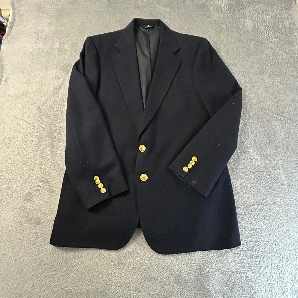 Polo University Club Ralph Lauren Navy Blue Virgin Wool Blazer Gold Buttons USA